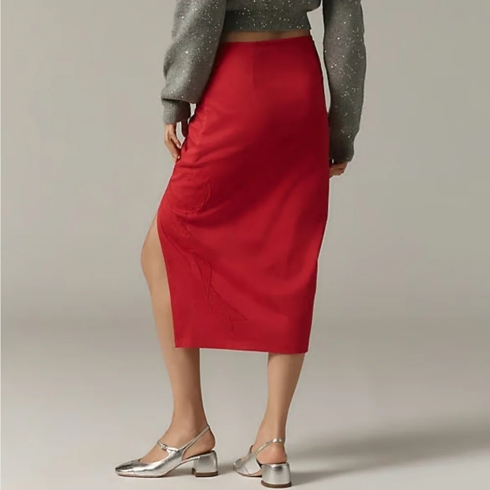 Anthropologie Maeve Bombshell Bow Midi Pencil Skirt In Red Size Large NWT